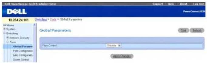 Dell 10.254.24.161 Dell > Flow > Global Parameters Global Parameters Flow Control... Disable Apply Chemistry