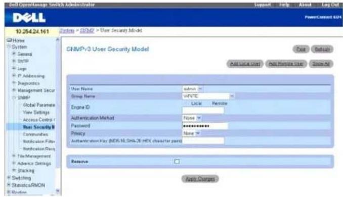 DELL PowerConnect M6220 - SNMPv3-Benutzersicherheitsmodell - 1