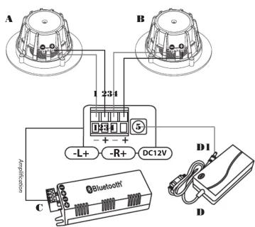 A B 1 234 - L+ - R+ DC12V D1 C Bluetooth