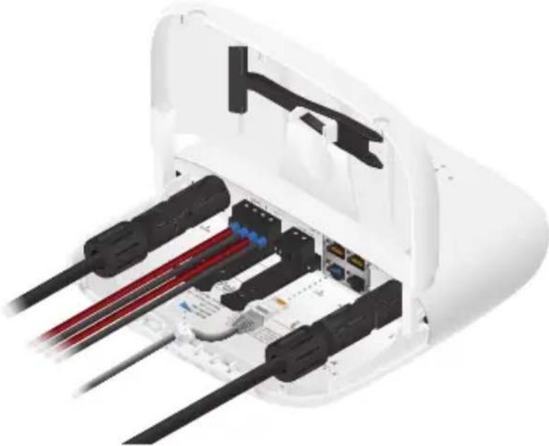 Internal view of a white electrical device showing exposed wiring and internal components (no text or symbols visible)