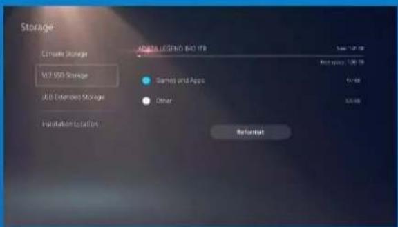 Storage Available Storage M2 SSD Storage USB Extended Storage Installation Location APDATA LEGEND BIOS ITR Size: 100 GB Not specified: 1,000 GB Games and Apps 75 GB Other 300 GB Referout