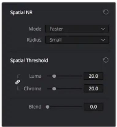 Spatial NR Mode Faster Radius Small Spatial Threshold Luma 20.0 Chroma 20.0 Blend 0.0