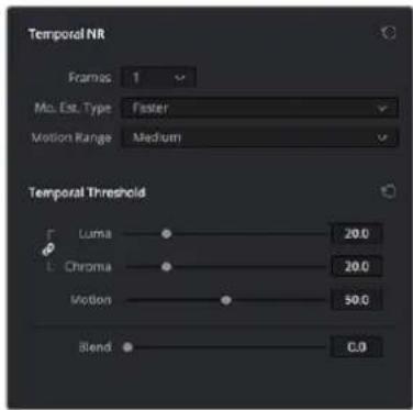 Temporal NR Frames 1 Mo. Est. Type Faster Motion Range Medium Temporal Threshold Luma 20.0 Chroma 20.0 Motion 50.0 Blend C.0