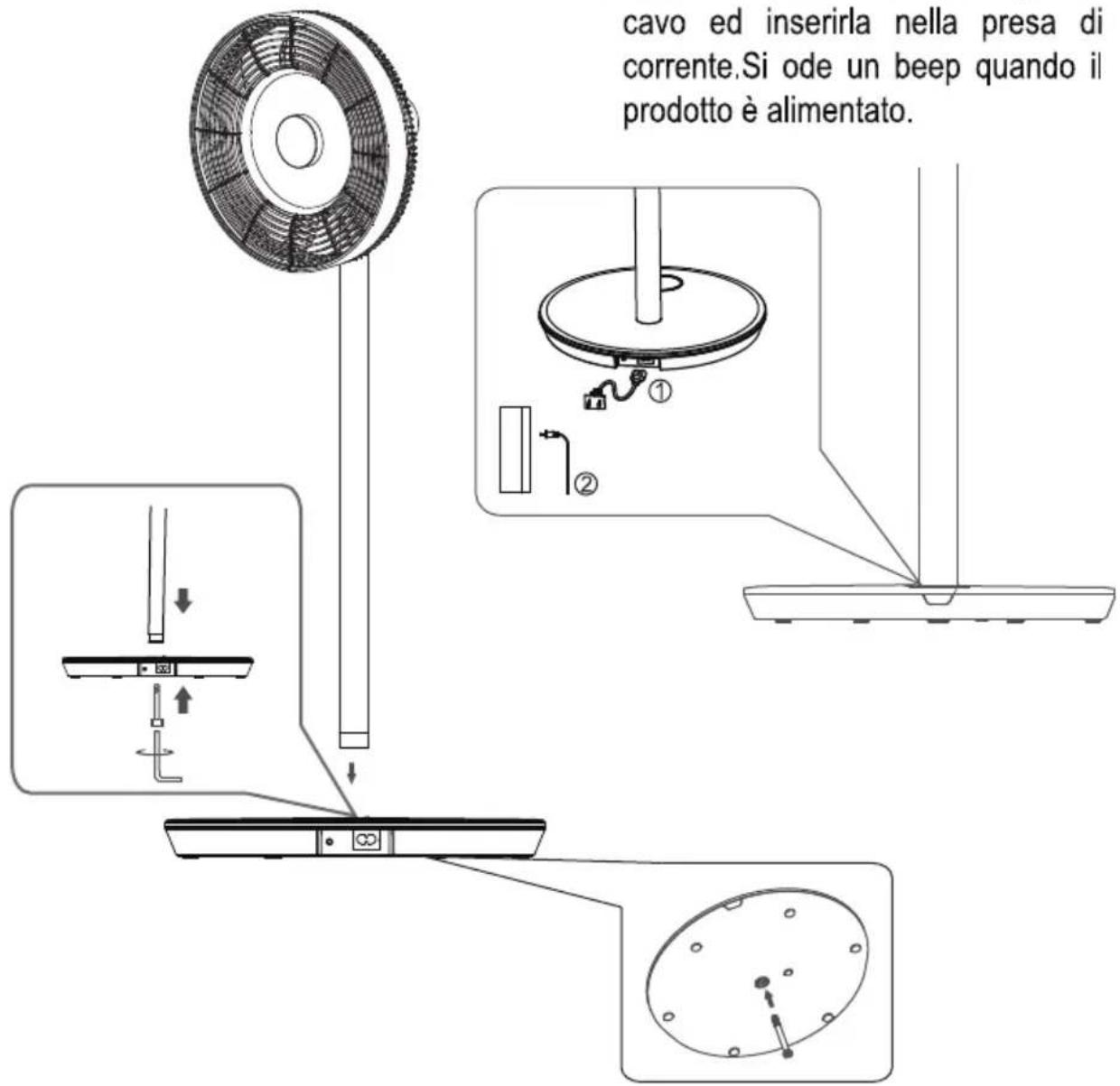 cavo ed inserirla nella presa di corrente.Si ode un beep quando il prodotto è alimentato.