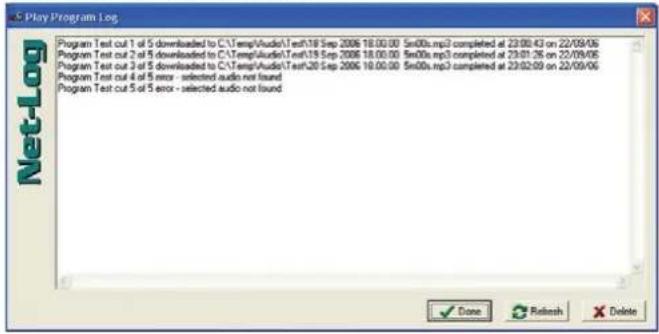 C:\Play Program Log Program Test cut 1 of 5 downloaded to C:\Temp/Audio\Test\18 Sep 2006 18:00:00 5m00x.mp3 completed at 23:00:43 on 22/09/06 Program Test cut 2 of 5 downloaded to C:\Temp/Audio\Test\19 Sep 2006 18:00:00 5m00x.mp3 completed at 23:01:26 on 22/09/06 Program Test cut 3 of 5 downloaded to C:\Temp/Audio\Test\20 Sep 2006 18:00:00 5m00x.mp3 completed at 23:02:09 on 22/09/06 Program Test cut 4 of 5 error - selected audio not found Program Test cut 5 of 5 error - selected audio not found