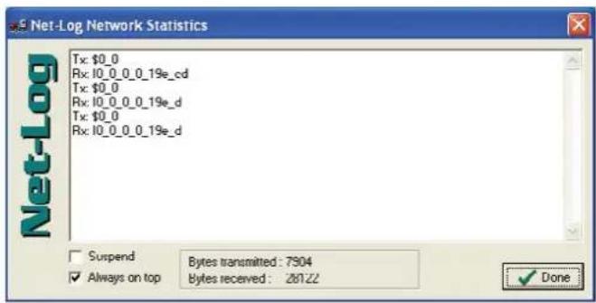 Net-Log Network Statistics Tx: $0_0 Rx: 10.0_0.0_19e_cd Tx: $0_0 Rx: 10.0_0.0_19e_d Tx: $0_0 Rx: 10.0_0.0_19e_d Suspend Bytes transmitted : 7504 Always on top Bytes received : 28122 Done