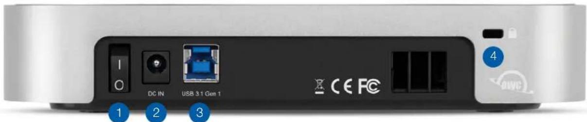 I O DC IN USB 3.1 Gen 1 CE FC 4 1 2 3 owc