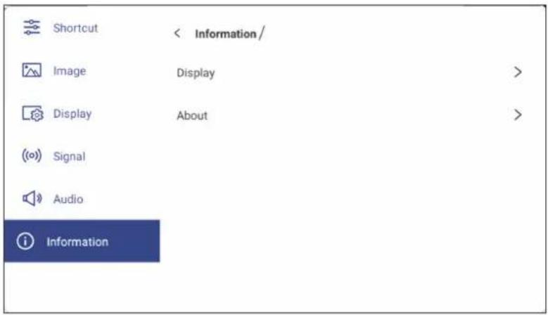 Shortcut < Information / Image Display > Display About > (S) Signal Audio Information