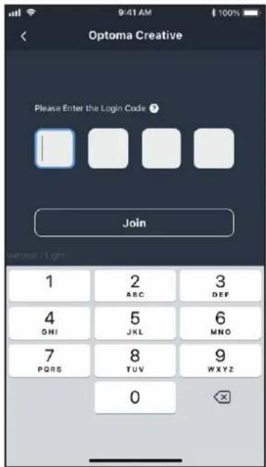 Optoma Creative Please Enter the Login Code ? Join 1 2 3 ABC DEF 4 5 6 GHI JKL MNO 7 8 9 PGRS TUV WXYZ 0