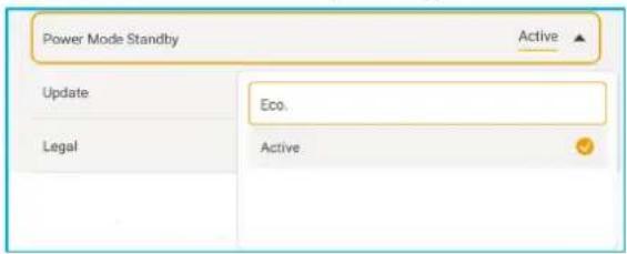 Power Mode Standby Update Eco. Legal Active Active