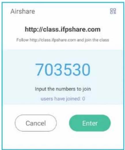 Airshare http://class.ifpshare.com Follow http://class.ifpshare.com and join the class 703530 Input the numbers to join users have joined: 0 Cancel Enter