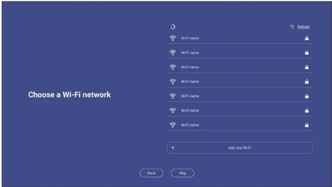 Choose a Wi-Fi network + Add new Wi-Fi Back Skip