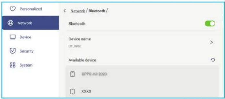 Personalized Network Device Security System < Network / Bluetooth / Bluetooth Device name UTLINK Available device BOPR AP 0000 XXXX