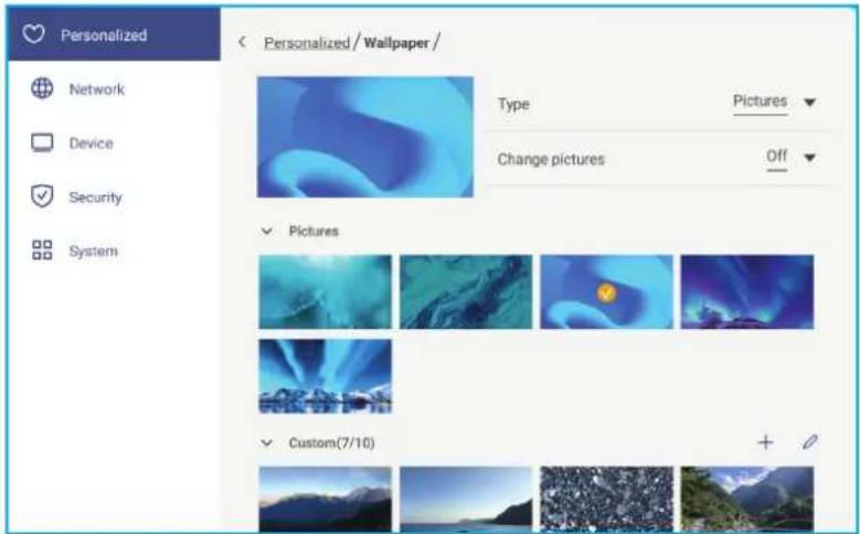 Personalized Network Device Security System Personalized / Wallpaper / Type Pictures Change pictures Off Pictures Custom(7/10)