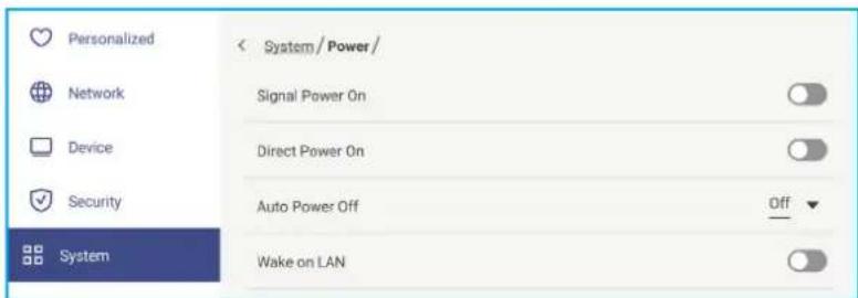 Personalized Network Device Security System < System / Power / Signal Power On Direct Power On Auto Power Off Wake on LAN