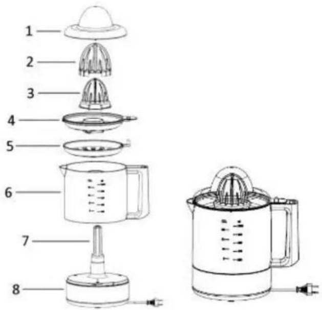 Exploded diagram of a coffee maker with numbered parts for identification