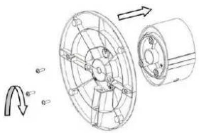 Technical diagram of a mechanical component with labeled parts and directional arrows indicating assembly or motion.