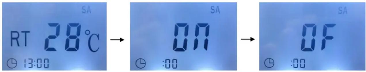 RT 28°C 13:00 SA SA ON :00 SA OF :00
