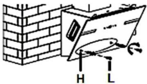 Diagram showing brick wall and panel installation with labeled components H and L
