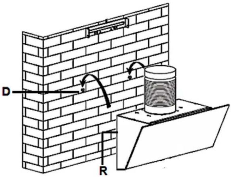 Diagram illustrating brick wall construction with labeled components D and R, showing pipe connection and structural elements.