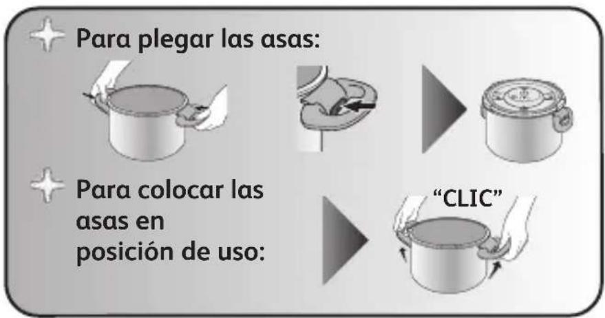 Para plegar las asas: Para colocar las asas en posición de uso: "CLIC"