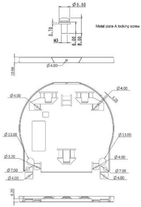 Metal plate A locking screw Ø5.50 Ø7.70 M3 Ø1.00 Ø8.00 Ø4.00 10.66 Ø4.00 Ø4.00 Ø4.00 3.20 Ø13.00 Ø13.00 Ø3.20 Ø7.00 Ø7.00 Ø4.00 Ø4.00 Ø4.00 6.20