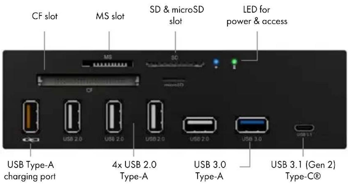 CF slot MS slot SD & microSD slot LED for power & access MS SD microSD CF USB 2.0 USB 2.0 USB 2.0 USB 3.0 Type-A USB Type-A charging port USB 3.0 Type-A USB 3.1 (Gen 2) Type-C®