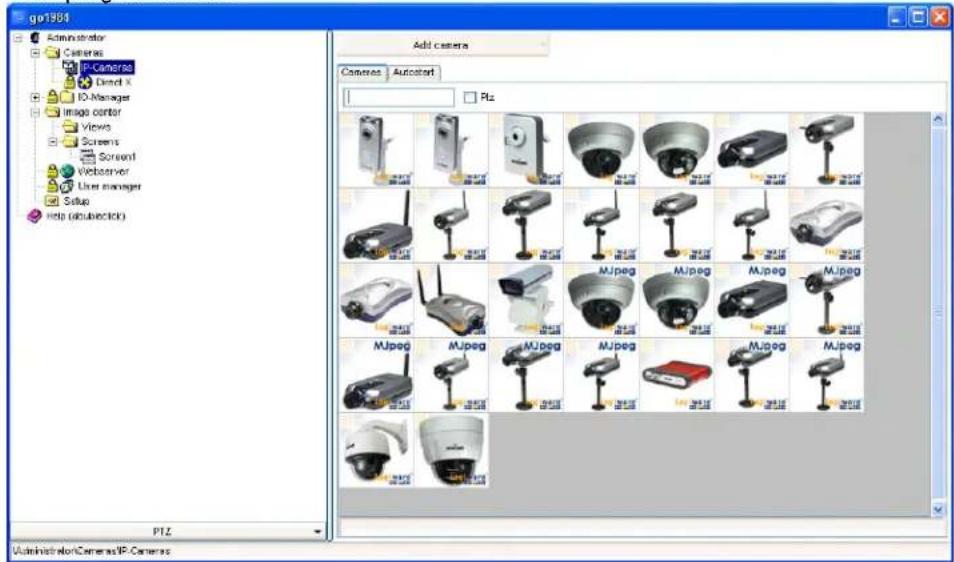 go1961 Administrator Cameras IP-Camera Direct X ID-Manager Image center Views Screens Screen1 Webserver User manager Setup help (aboutclick) Add cameras Cameras AutoStart PIZ AdministratorCameras/IF-Camera