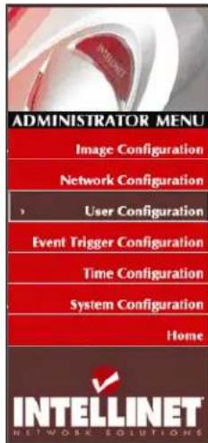 ADMINISTRATOR MENU Image Configuration Network Configuration User Configuration Event Trigger Configuration Time Configuration System Configuration Home INTELLINET NETWORK SOLUTIONS