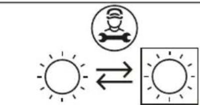 Weather icon and sun symbol showing worker silhouette, directional arrow, and blank weather box