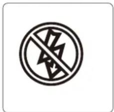 Warning symbol with crossed-out lightning bolt inside a circle, indicating no protection or hazard.