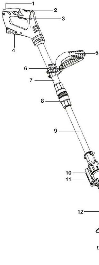 Technical diagram of a handheld device with numbered parts for identification