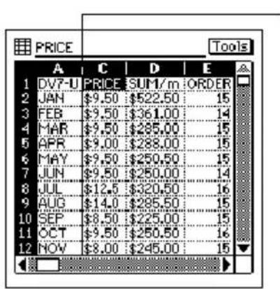 PRICE Tools A C D E 1 DV7-U PRICE SUN/m ORDER 2 JAN 9.50522.50 15 3 FEB 9.50361.00 14 4 MAR 9.50285.00 15 5 APR 9.00288.00 15 6 MAY 9.50250.50 15 7 JUN 9.50250.00 14 8(JUL 12.5320.50 16 9 AUG 14.0285.50 15 10 SEP 8.50225.00 15 11 OCT 9.50250.50 16 12 NOW 8.00245.00 15