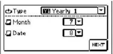 Type Yearly 1 Month 7 Date 8 NEXT