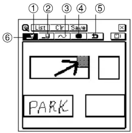 ① ② ③ ④ ⑤ R List Clr Save ⑥ PARK