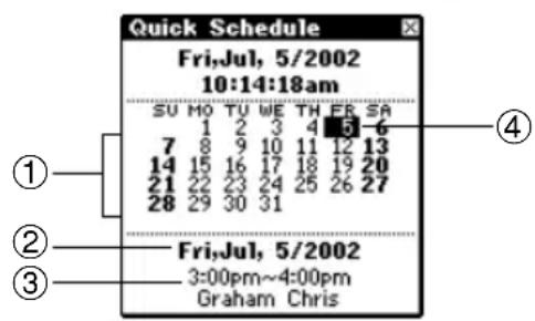 Quick Schedule Fri,Jul, 5/2002 10:14:18am SU MO TU WE TH FR SA 1 2 3 4 5 6 7 8 9 10 11 12 13 14 15 16 17 18 19 20 21 22 23 24 25 26 27 28 29 30 31 ① ② ③ Fri,Jul, 5/2002 3:00pm~4:00pm Graham Chris