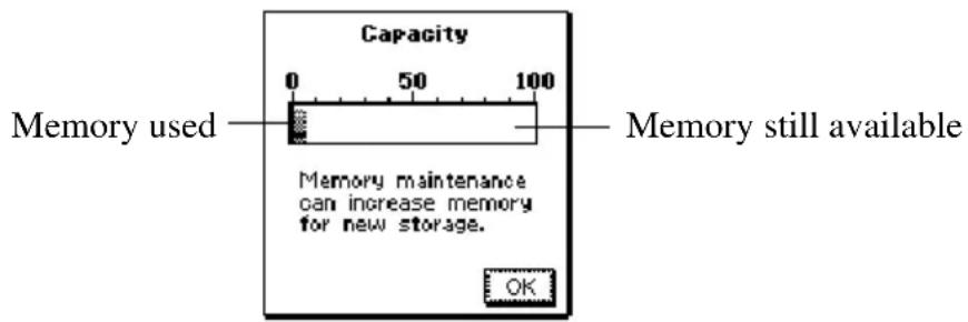 Capacity 0 50 100 Memory used Memory still available Memory maintenance can increase memory for new storage. OK