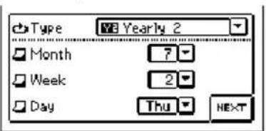 Type Yearly 2 Month 7 Week 2 Day Thu NEXT