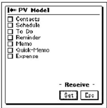PV Model Contacts Schedule To Do Reminder Memo Quick-Memo Expense - Receive - Set Eso
