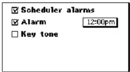 Scheduler alarms Alarm 12:00pm Key tone
