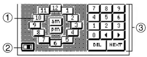 1 10 9 8 7 11 12 1 am pm 2 3 4 5 6 7 8 9 4 5 6 1 2 3 0 DEL NEXT ① ② ③