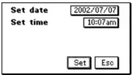 Set date 2002/07/07 Set time 10:07am Set Esc
