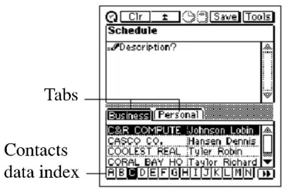 Schedule Description? Tabs Business [Personal] C&R COMPUTE Johnson Lobin CASCO CO. Hansen Dennis COOLEST REAL Tyler Robin CORAL BAY HQ Taylor Richard Contacts data index
