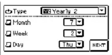 Type Yearly 2 Month 7 Week 2 Day Thu NEXT