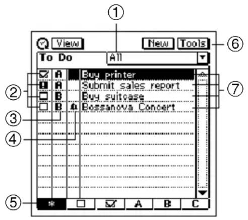 View To Do All New Tools ① ② ③ ④ ⑤ Buy printer Submit sales report Buy suitcase Bossanova Concert ⑦