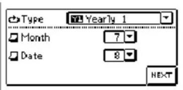 Type Yearly 1 Month 7 Date 8 NEXT