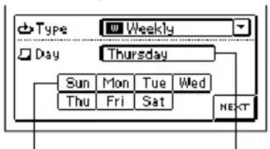 Type Weekly Day Thursday Sun Mon Tue Wed Thu Fri Sat NEXT
