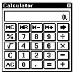 Calculator 0. MC MR M- M+ % 7 8 9 ÷ √ 4 5 6 × C 1 2 3 - AC 0 . = +