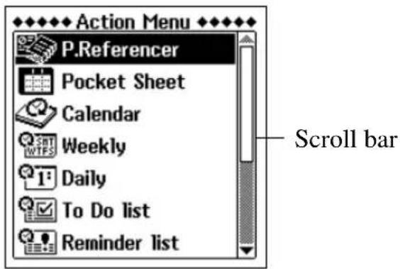 Action Menu P.Referencer Pocket Sheet Calendar Weekly 1: Daily To Do list Reminder list Scroll bar