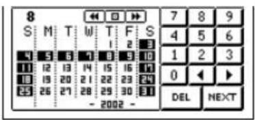 8 S M T W T F S 4 5 6 11 12 13 14 15 16 17 10 19 20 21 22 23 24 25 26 27 28 29 30 31 - 2002 - 7 8 9 4 5 6 1 2 3 0 ◀ ▶ DEL NEXT